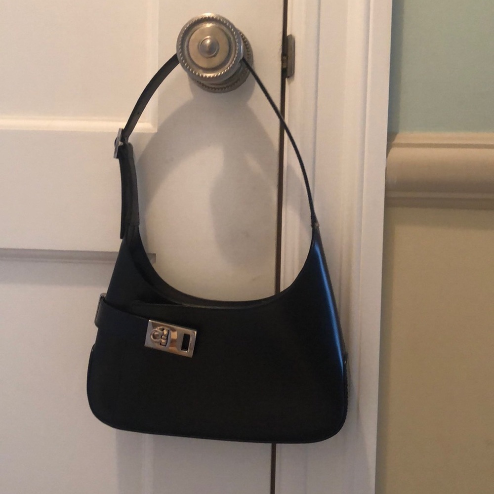 Ferragamo black leather bag.